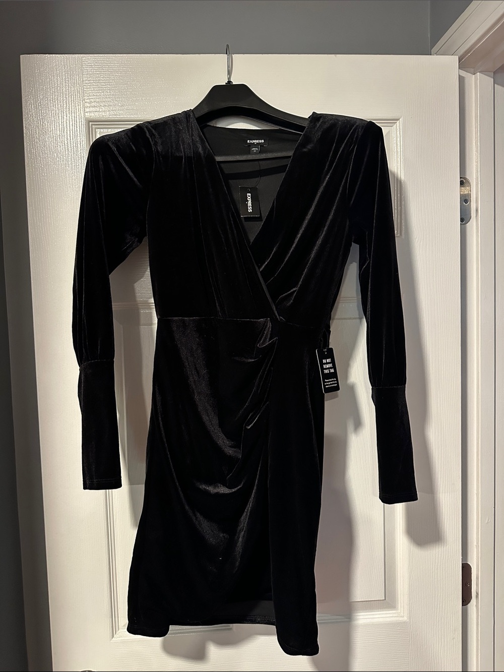 Express Black Velvet Wrap-Style Long Sleeve Dress
